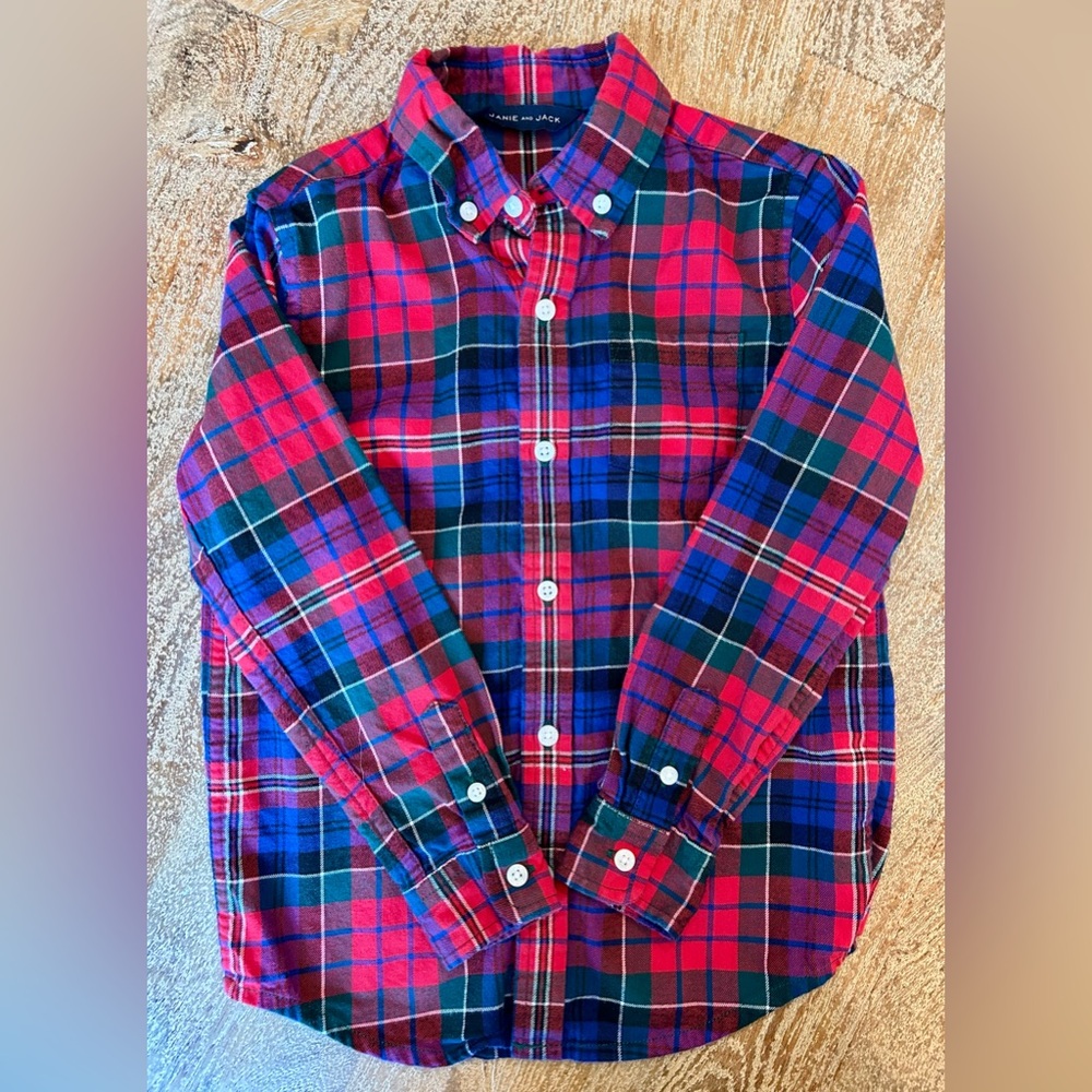Janie and Jack Boys Red Plaid Button-Down Shirt-Worn Once for Christmas